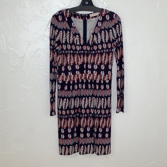 Tory Burch V neck Viscoce Fantasy Printed long sleeves dress size Small EUC - Picture 2 of 15